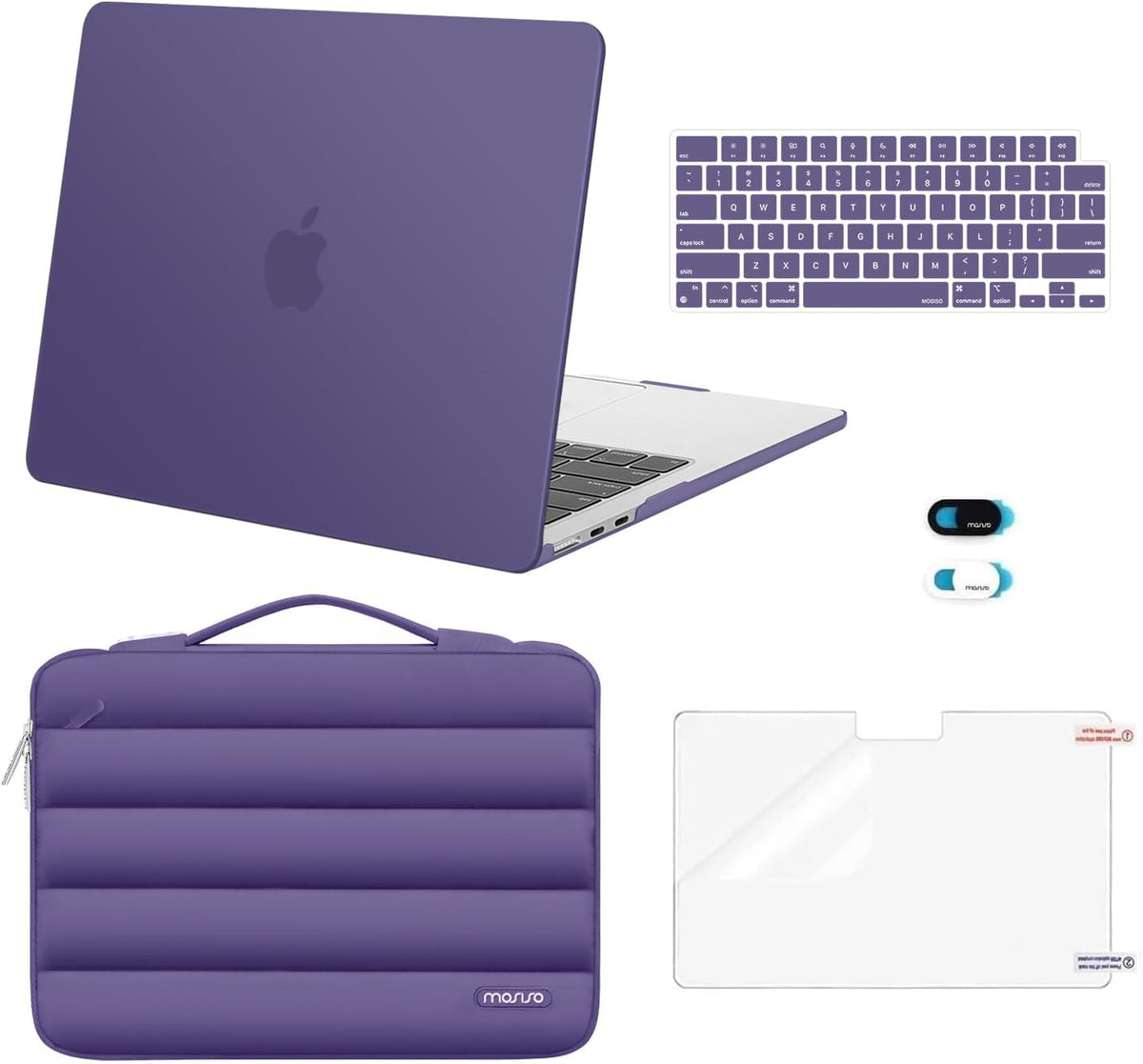 MOSISO Compatible with MacBook Air 13 inch Case M2-M5 2022-2026 A3449 A3240 A3113 A2681, 5 in 1 Protective Kit: Hard Case, Puffy Bag, Keyboard Cover, Webcam Cover & Screen Film