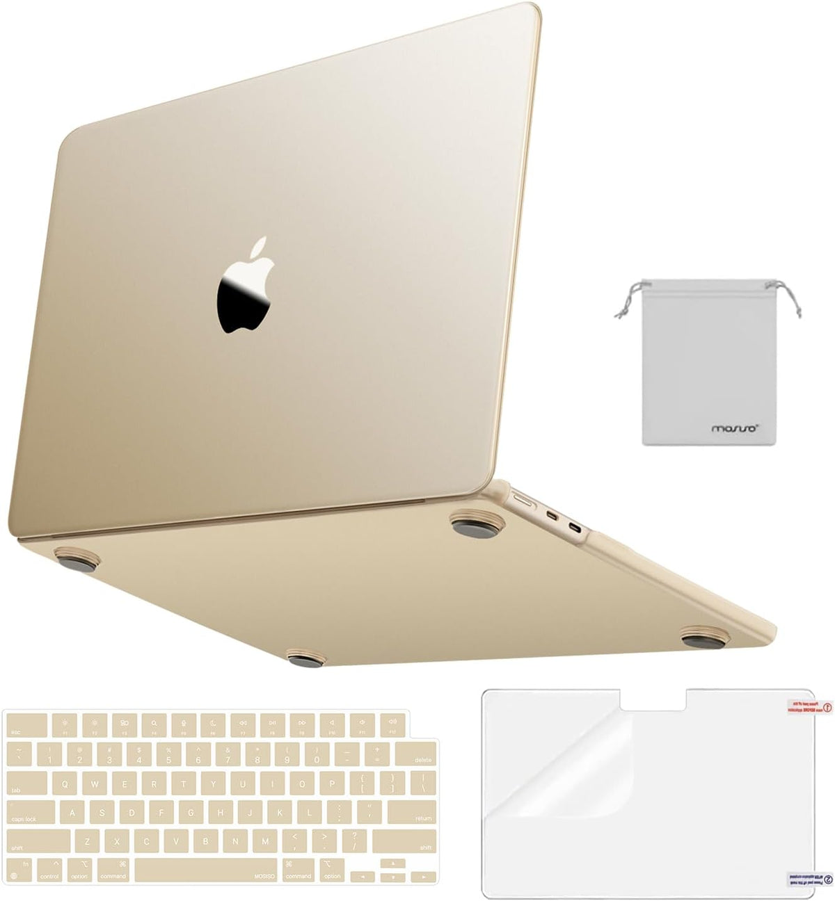 MOSISO Matte Anti-Fingerprint 4-in-1 Hard Shell Kit for MacBook Air 15 Inch M2-M5 — A3448/A3241/A3114/A2941, with Keyboard Cover, Screen Film & Storage Pouch