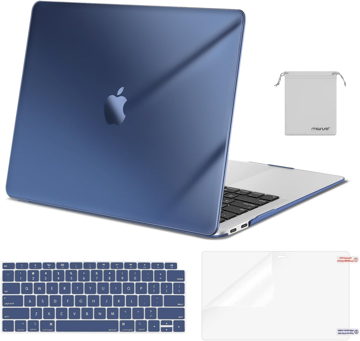 MOSISO Compatible with MacBook Air 13 inch Case M1 2018-2021 A2337 A2179 A1932, Protective Hard Shell & Keyboard Cover & Screen Film & Pouch