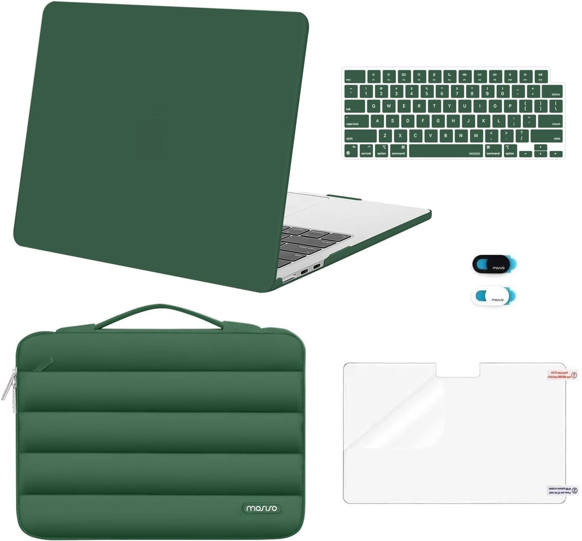 MOSISO Compatible with MacBook Air 13 inch Case M2-M5 2022-2026 A3449 A3240 A3113 A2681, 5 in 1 Protective Kit: Hard Case, Puffy Bag, Keyboard Cover, Webcam Cover & Screen Film