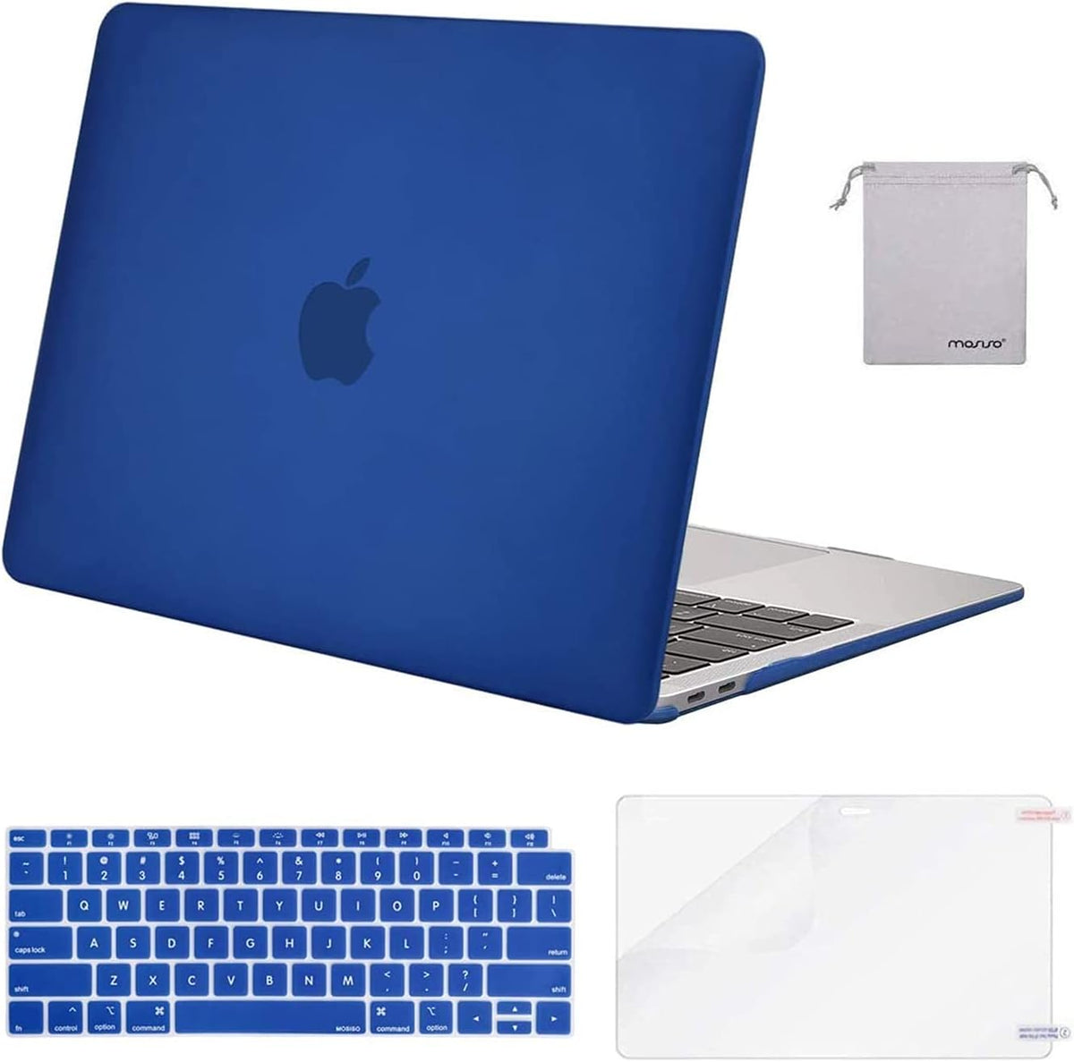 MOSISO Compatible with MacBook Air 13 inch Case M1 2018-2021 A2337 A2179 A1932, Protective Hard Shell & Keyboard Cover & Screen Film & Pouch