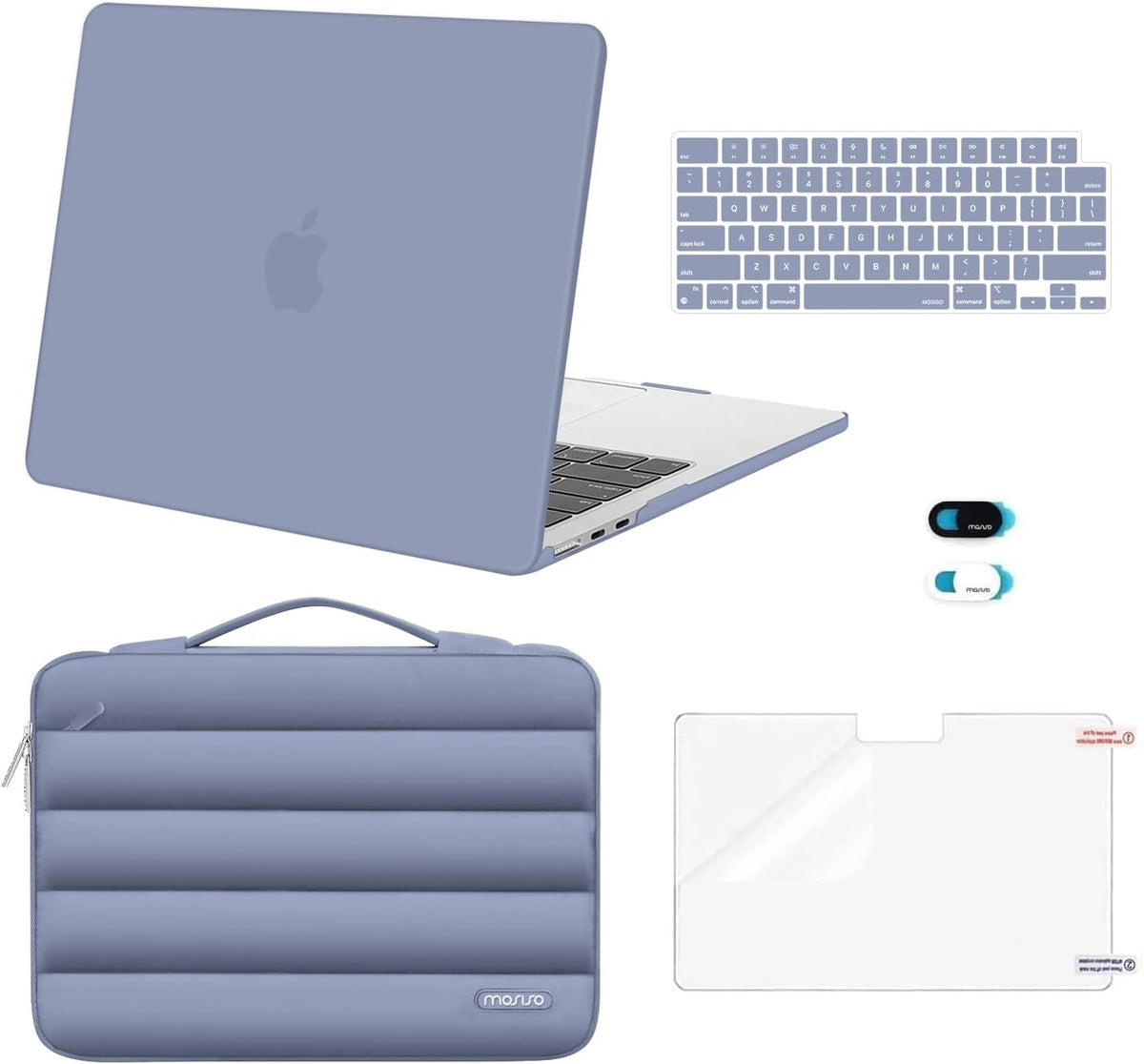 MOSISO Compatible with MacBook Air 13 inch Case M2-M5 2022-2026 A3449 A3240 A3113 A2681, 5 in 1 Protective Kit: Hard Case, Puffy Bag, Keyboard Cover, Webcam Cover & Screen Film