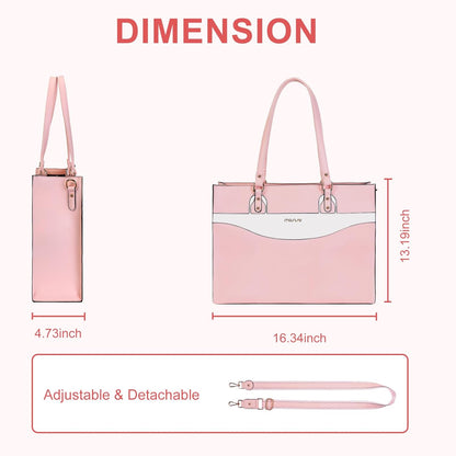 MOSISO Curved Color Block Faux Leather Work Tote, Multi-Pocket Laptop Tote with Adjustable Crossbody Strap Fits 15.6 Inch Laptops for Teacher Office College Women