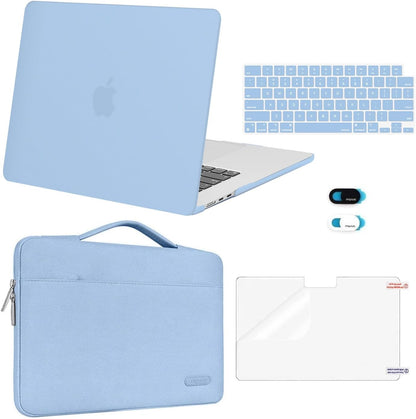 MOSISO 5‑in‑1 Hard‑Shell & Carry‑Sleeve Kit for MacBook Air 15(A3448/A3241/A3114/A2941), Keyboard‑Cover, Screen‑Film & Webcam‑Cover