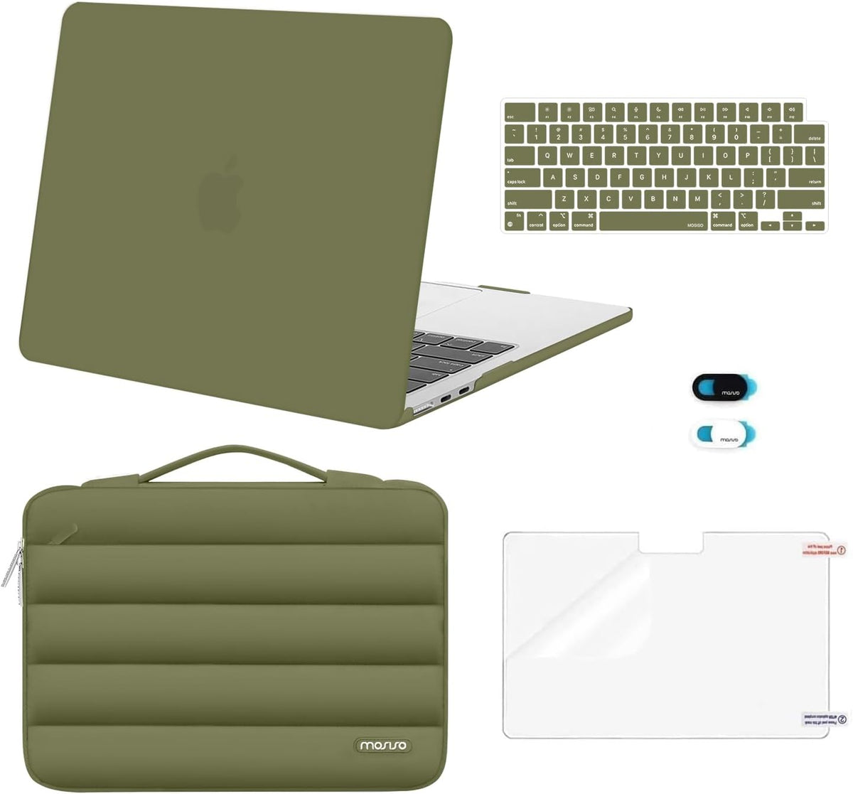 MOSISO Compatible with MacBook Air 13 inch Case M2-M5 2022-2026 A3449 A3240 A3113 A2681, 5 in 1 Protective Kit: Hard Case, Puffy Bag, Keyboard Cover, Webcam Cover & Screen Film