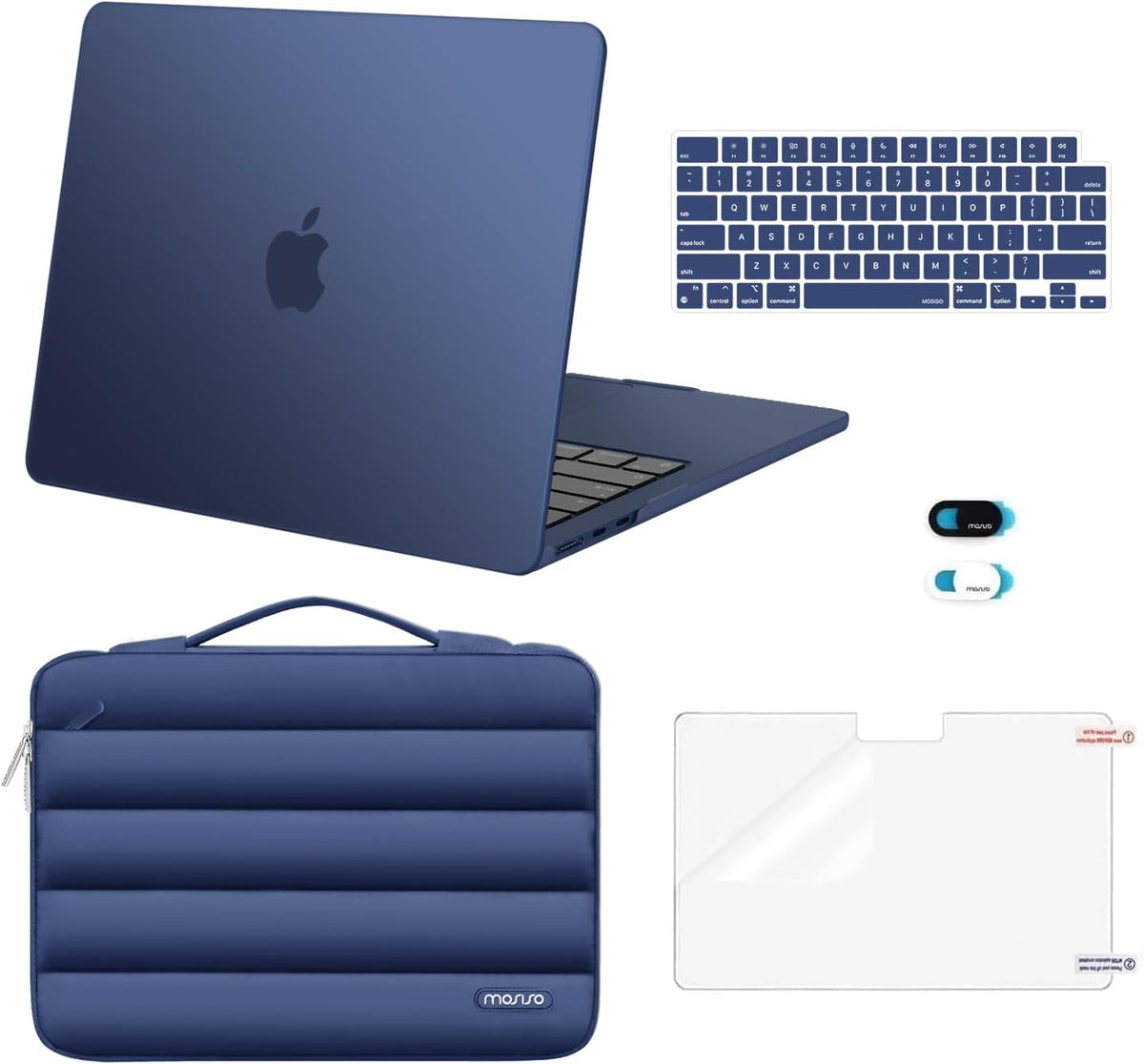 MOSISO Compatible with MacBook Air 13 inch Case M2-M5 2022-2026 A3449 A3240 A3113 A2681, 5 in 1 Protective Kit: Hard Case, Puffy Bag, Keyboard Cover, Webcam Cover & Screen Film