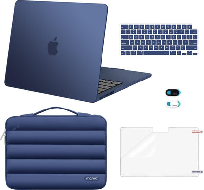 MOSISO Compatible with MacBook Air 13 inch Case M2-M5 2022-2026 A3449 A3240 A3113 A2681, 5 in 1 Protective Kit: Hard Case, Puffy Bag, Keyboard Cover, Webcam Cover & Screen Film