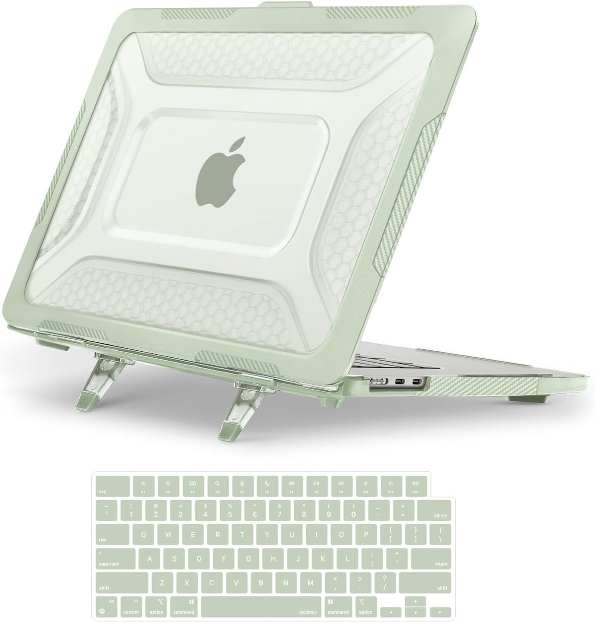 MOSISO 2 in 1 Honeycomb Shockproof TPU Bumper Hard Case Compatible with MacBook Air 15 Inch M5-M2 Heavy Duty With Fold Kickstand & Keyboard Cover
