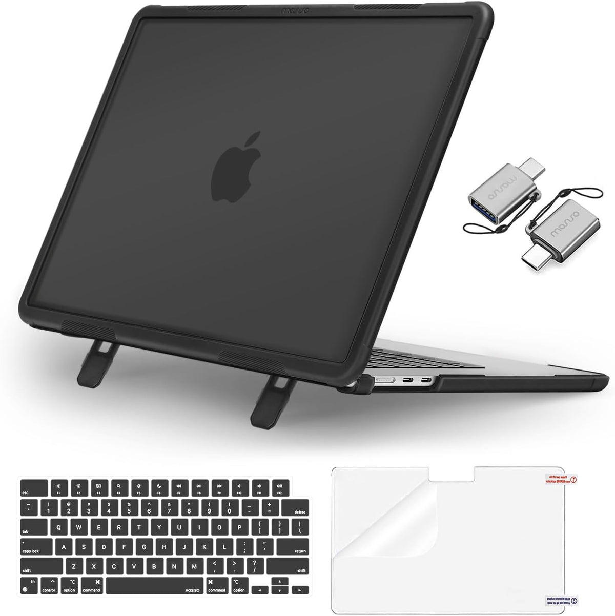 MOSISO 4‑in‑1 Matte Hard‑Shell Kit for MacBook Air 15‑Inch, Foldable Kickstand, Includes Shell, Keyboard Cover, Screen Film & USB‑C Adapters