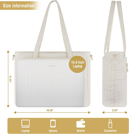 MOSISO Large‑Capacity Women Work Tote Bag, Zipper‑Closure,15.6‑Inch Padded Laptop‑Sleeve, Removable‑Strap & Rear Luggage‑Strap
