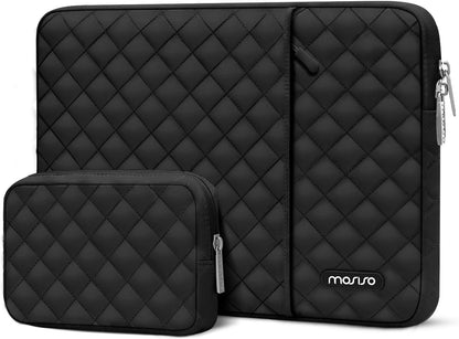 MOSISO Square Diamond Quilted Vertical Laptop Sleeve Set with Front Pocket & Matching Small Case, Fits 13–16 Inch MacBook Air Pro HP Dell Acer ASUS Lenovo Notebook
