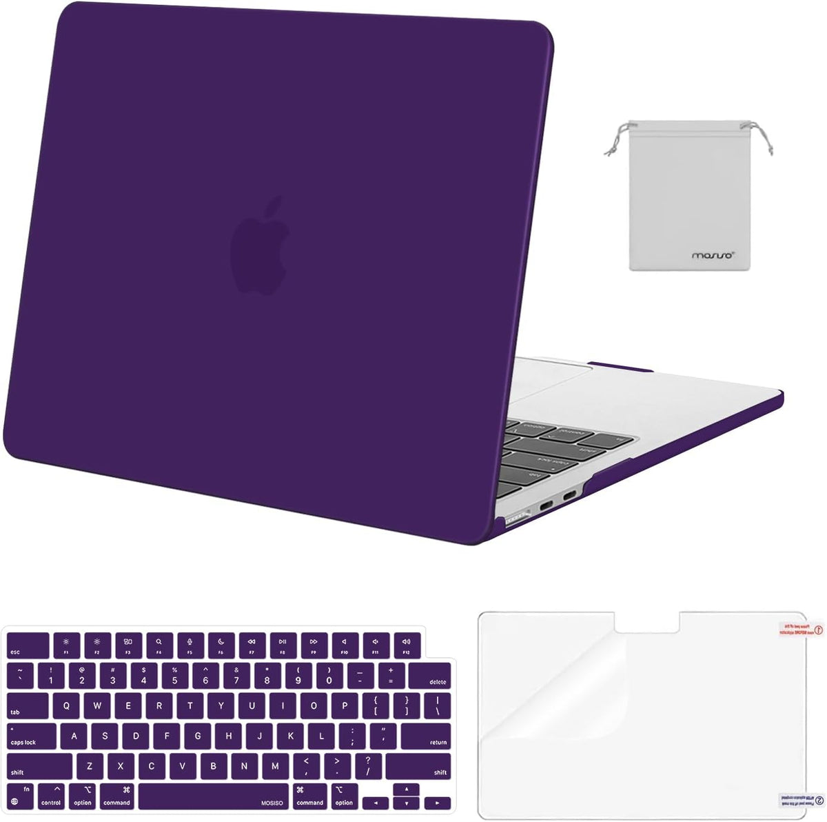 MOSISO Compatible with MacBook Air 13 inch Case M2-M5 2022-2026 A3449 A3240 A3113 A2681, 4 in 1 Protective Kit: Hard Shell, Keyboard Cover, Screen Film & Storage Pouch