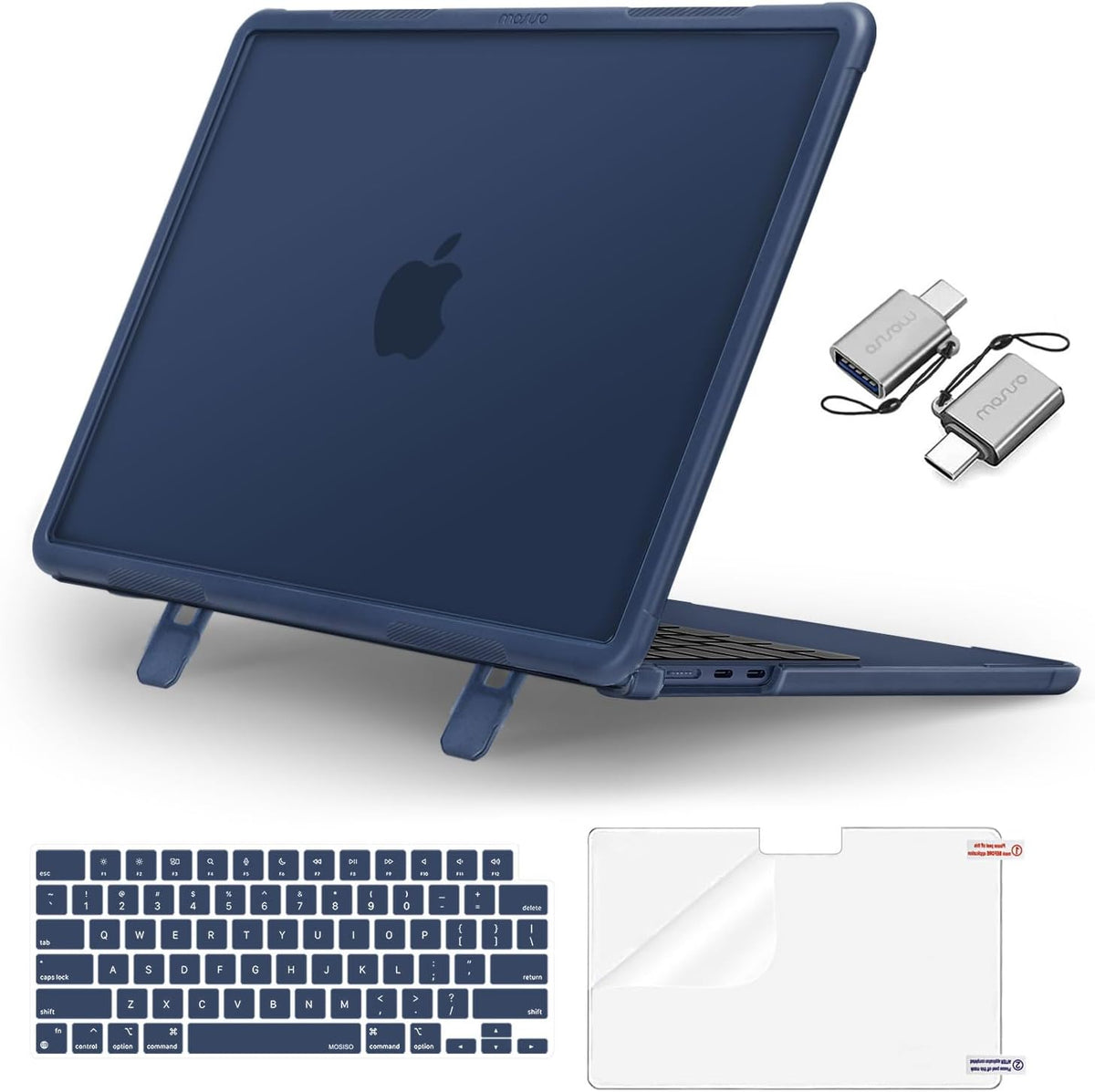 MOSISO Shock-Absorbing Cover Compatible with MacBook Air 13 inch Case M2-M5 2022-2026 A2681 A3113 A3240 A3449, 4 in 1 Kit Anti-Crack Hard Shell with Kickstand