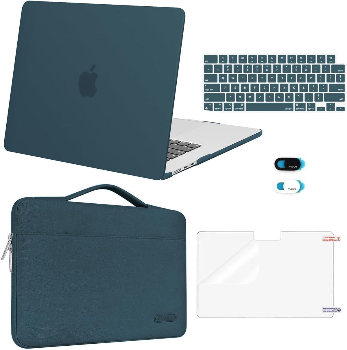 MOSISO Compatible with MacBook Air 13 inch Case M2-M5 2022-2026 A3449 A3240 A3113 A2681, Hard Shell, Sleeve Bag, Keyboard Skin, Webcam Cover & Screen Film
