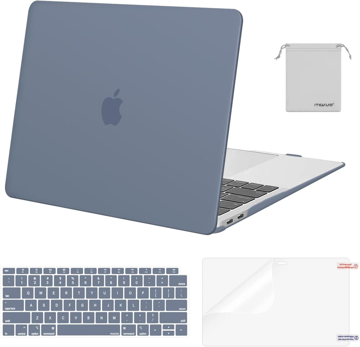 MOSISO Compatible with MacBook Air 13 inch Case M1 2018-2021 A2337 A2179 A1932, Protective Hard Shell & Keyboard Cover & Screen Film & Pouch