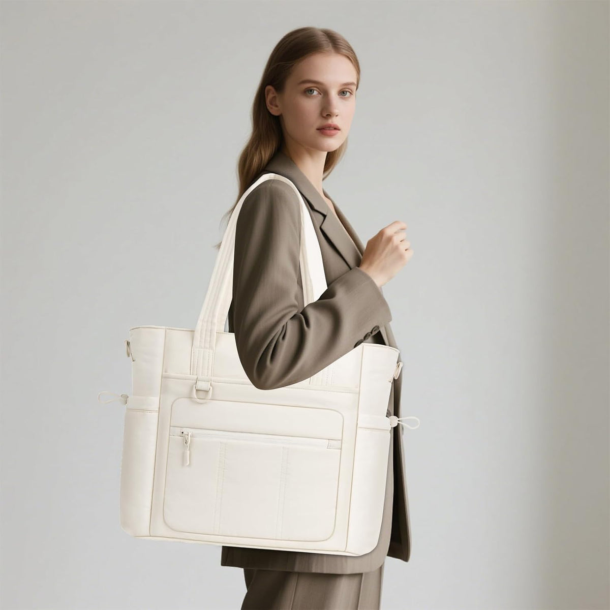 MOSISO Puffy Lightweight Women's Laptop Tote Bag, 15-16 Inch, Built-In Keyring, Side Pocket & Rear Trolley Sleeve