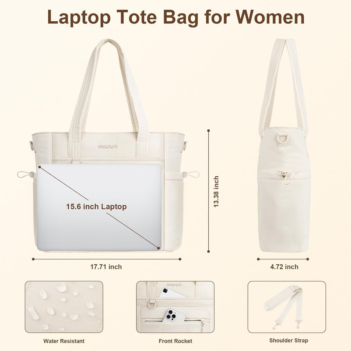 MOSISO Puffy Lightweight Women's Laptop Tote Bag, 15-16 Inch, Built-In Keyring, Side Pocket & Rear Trolley Sleeve