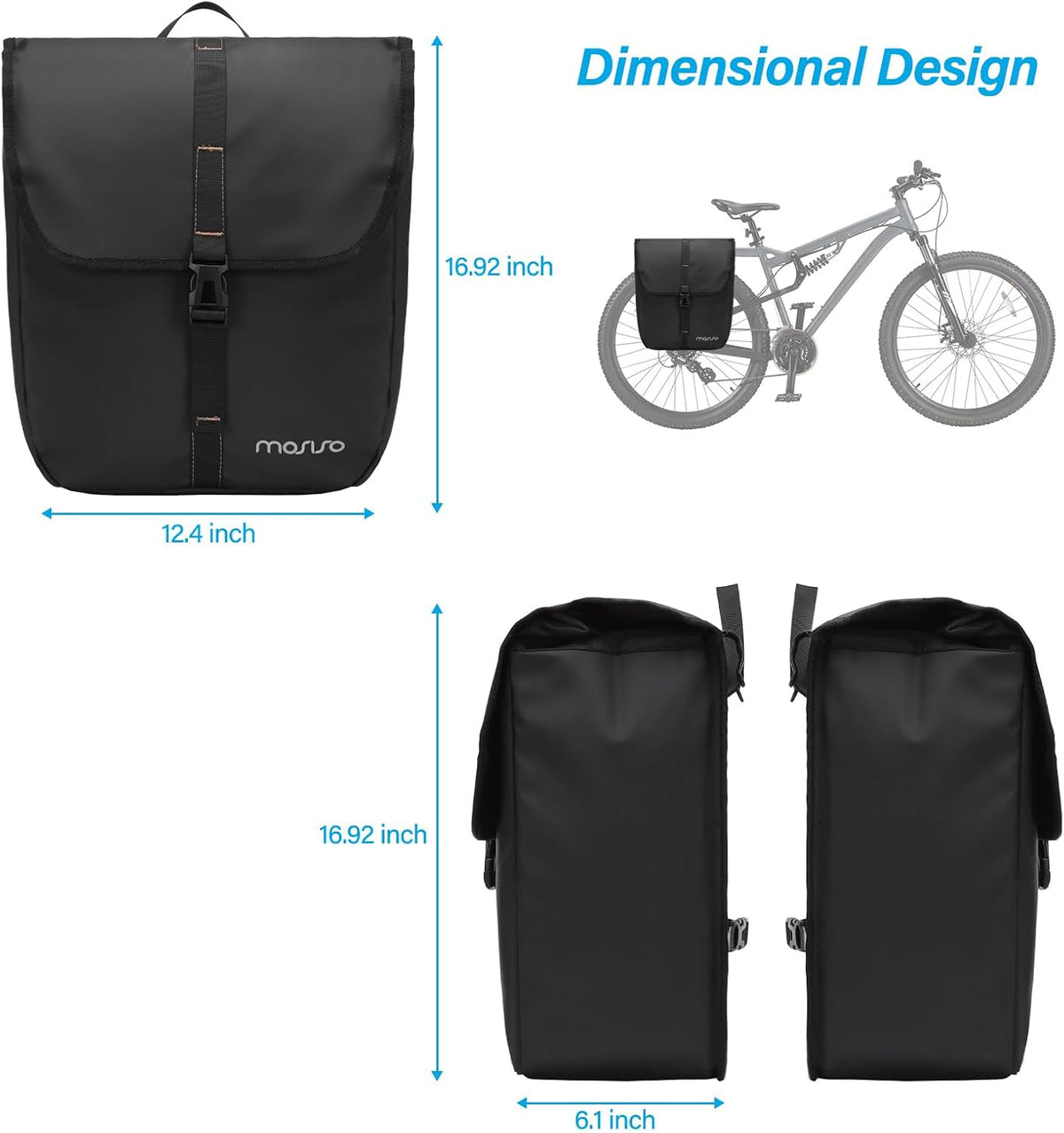 MOSISO 20L Waterproof Pannier Bags 2-Pack, Bike Rear Trunk with Quick-Release Hooks, for Commute & Touring