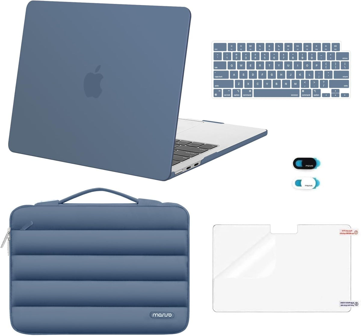 MOSISO Compatible with MacBook Air 13 inch Case M2-M5 2022-2026 A3449 A3240 A3113 A2681, 5 in 1 Protective Kit: Hard Case, Puffy Bag, Keyboard Cover, Webcam Cover & Screen Film