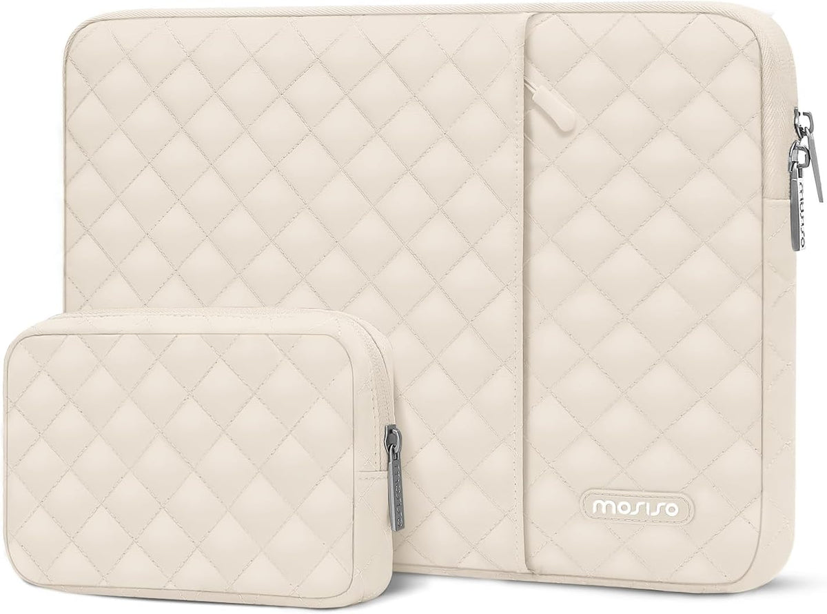 MOSISO Square Diamond Quilted Vertical Laptop Sleeve Set with Front Pocket & Matching Small Case, Fits 13–16 Inch MacBook Air Pro HP Dell Acer ASUS Lenovo Notebook