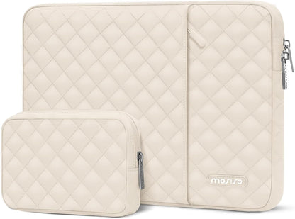 MOSISO Square Diamond Quilted Vertical Laptop Sleeve Set with Front Pocket & Matching Small Case, Fits 13–16 Inch MacBook Air Pro HP Dell Acer ASUS Lenovo Notebook
