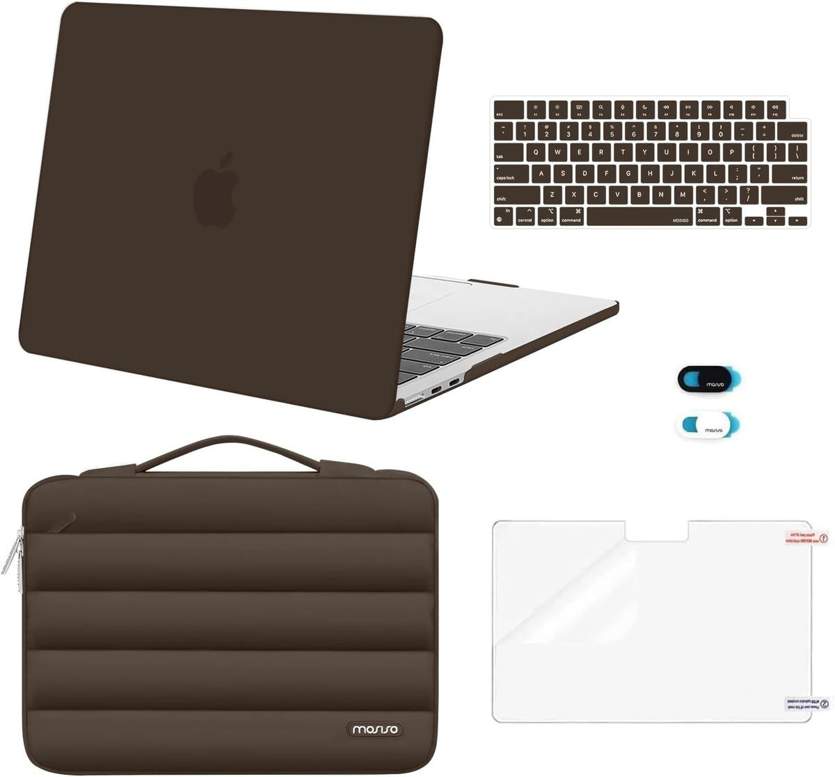 MOSISO Compatible with MacBook Air 13 inch Case M2-M5 2022-2026 A3449 A3240 A3113 A2681, 5 in 1 Protective Kit: Hard Case, Puffy Bag, Keyboard Cover, Webcam Cover & Screen Film