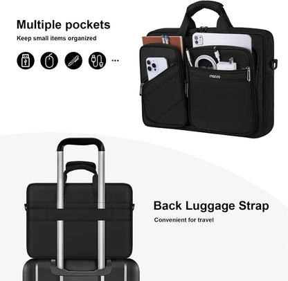 MOSISO Men’s Multi‑Zipper‑Pocket Laptop Briefcase, 15‑16‑Inch, Removable‑Adjustable‑Strap & Rear Trolley‑Sleeve