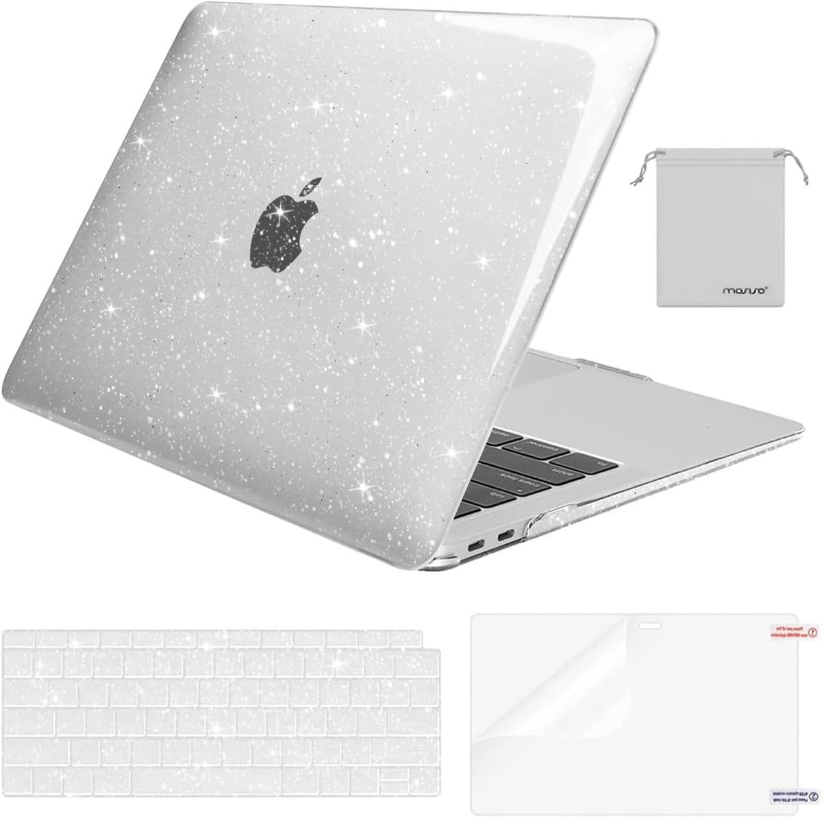 MOSISO Compatible with MacBook Air 13 inch Case 2018-2022 A2337 M1 A2179 A1932, Glitter Plastic Hard Shell&Keyboard Cover&Screen Film&Storage Bag