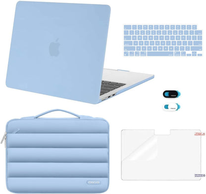 MOSISO Compatible with MacBook Air 13 inch Case M2-M5 2022-2026 A3449 A3240 A3113 A2681, 5 in 1 Protective Kit: Hard Case, Puffy Bag, Keyboard Cover, Webcam Cover & Screen Film