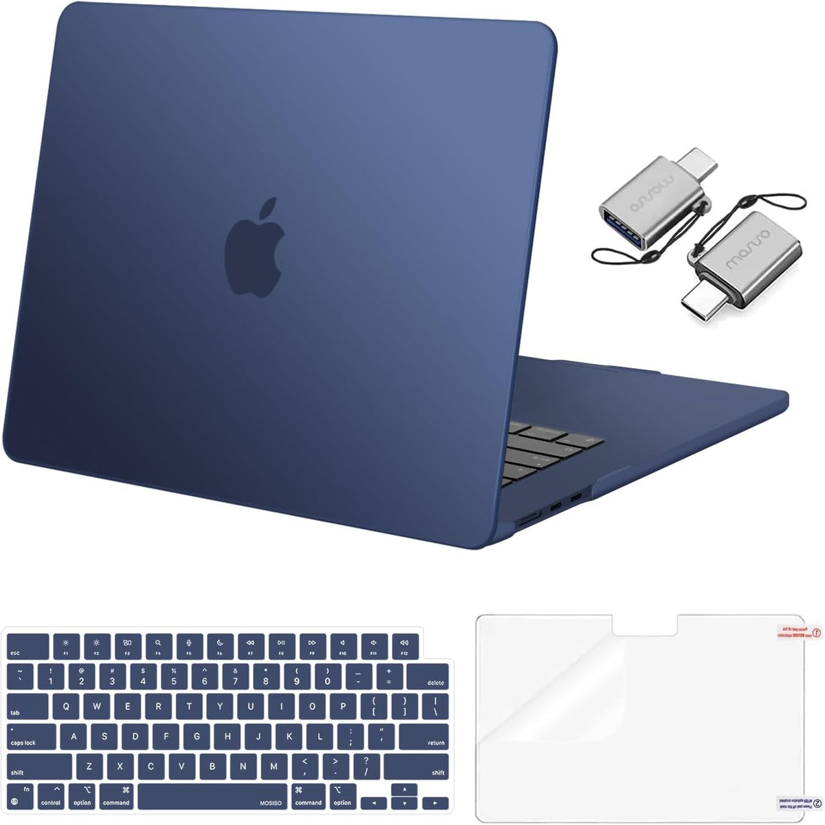 MOSISO Compatible with MacBook Air 15 inch Case M5-M2 2026-2023 A3448 A3241 A3114 A2941, Hard Shell&Keyboard Cover&Screen Film&Type C, Great for Study Travel Work