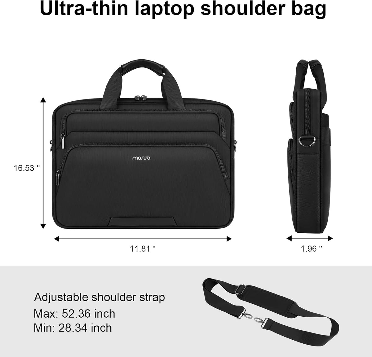MOSISO Laptop Bag for Men 15-16 Inch Computer Bag — Padded Sleeve, Anti-Theft Zipper, Trolley Belt & Removable Shoulder Strap for MacBook HP Dell