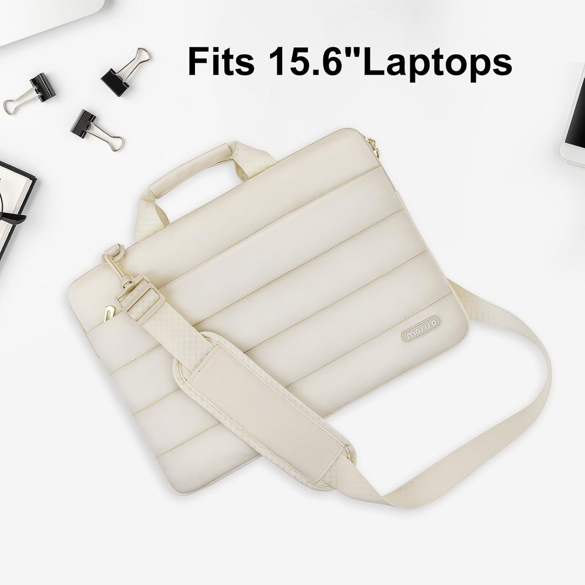 MOSISO Women Quilted Puffy Polyester 15-16 Inch Lightweight Laptop Shoulder Bag, Front Horizontal Zipper Pocket & Removable Adjustable Shoulder Strap
