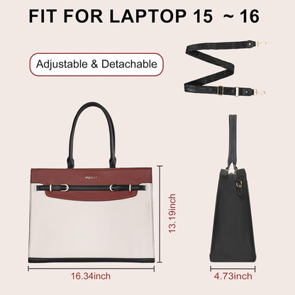 MOSISO Women PU-Leather 15.6-Inch Laptop Tote Bag,3-Multi-Compartment,Removable-Adjustable-Strap & Rivet-Reinforced-Base