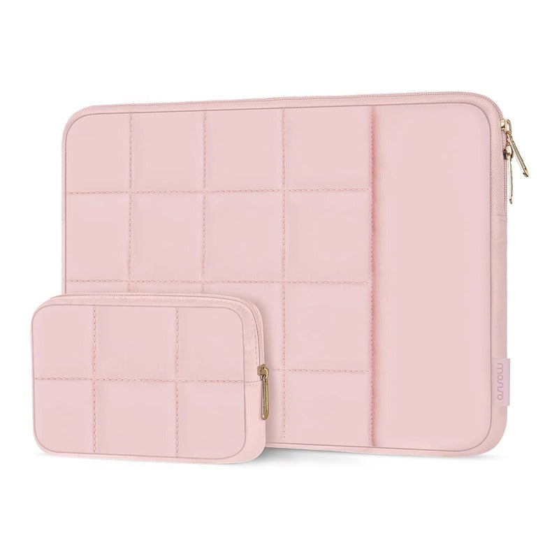 MOSISO Twelve Square Quilted Puffy Laptop Sleeve with Vertical Front Pocket & Matching Accessory Pouch, Fits 13–16 Inch MacBook HP Dell ASUS Notebook