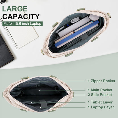 MOSISO Puffy Ultra‑Light Women Work Laptop Tote Bag, 15‑16‑Inch, built-in keyring, side pocket & rear trolley sleeve.