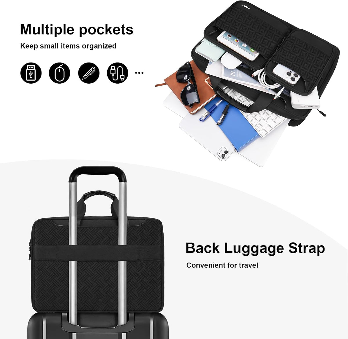 MOSISO Unisex Padded Laptop Shoulder Messenger Bag, 15-16 Inch, Multi Zipper Pockets, Removable Strap & Rear Trolley Sleeve