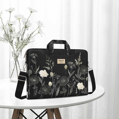 MOSISO Floral Laptop Shoulder Bag For Women, 15-16 Inch Messenger Sleeve With Detachable Strap, Compatible With MacBook Air 15 Pro 16 HP Dell Lenovo Asus Notebook