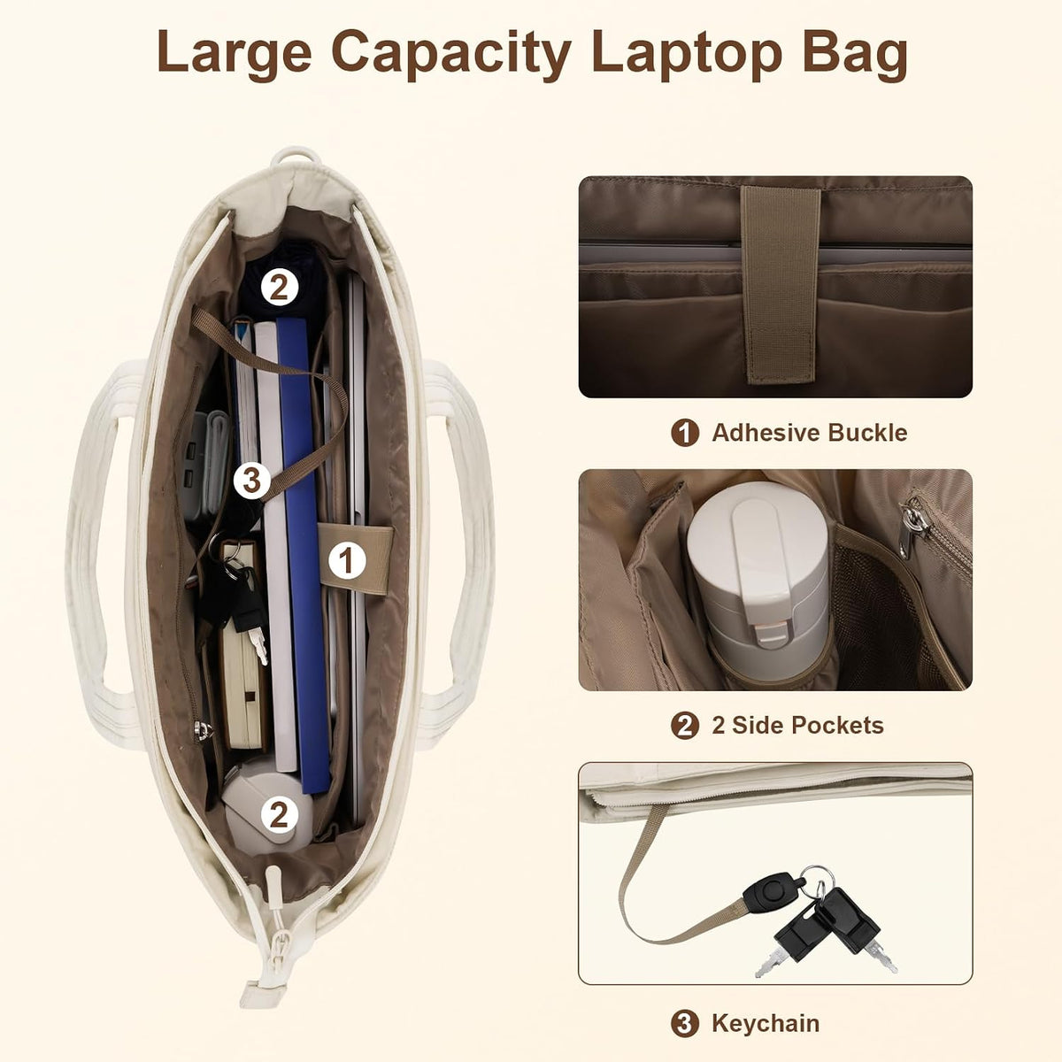 MOSISO Puffy Lightweight Women's Laptop Tote Bag, 15-16 Inch, Built-In Keyring, Side Pocket & Rear Trolley Sleeve