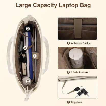 MOSISO Puffy Lightweight Women's Laptop Tote Bag, 15-16 Inch, Built-In Keyring, Side Pocket & Rear Trolley Sleeve