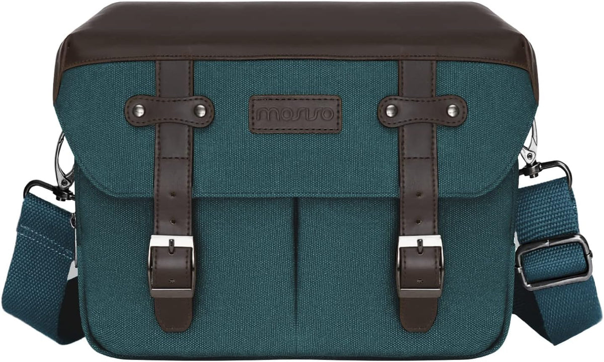 MOSISO PU‑Leather Flap Camera Messenger Crossbody Bag, DSLR Mirrorless Photography Gadget Bag with Removable Dividers&Rain Cover for Canon Nikon Sony