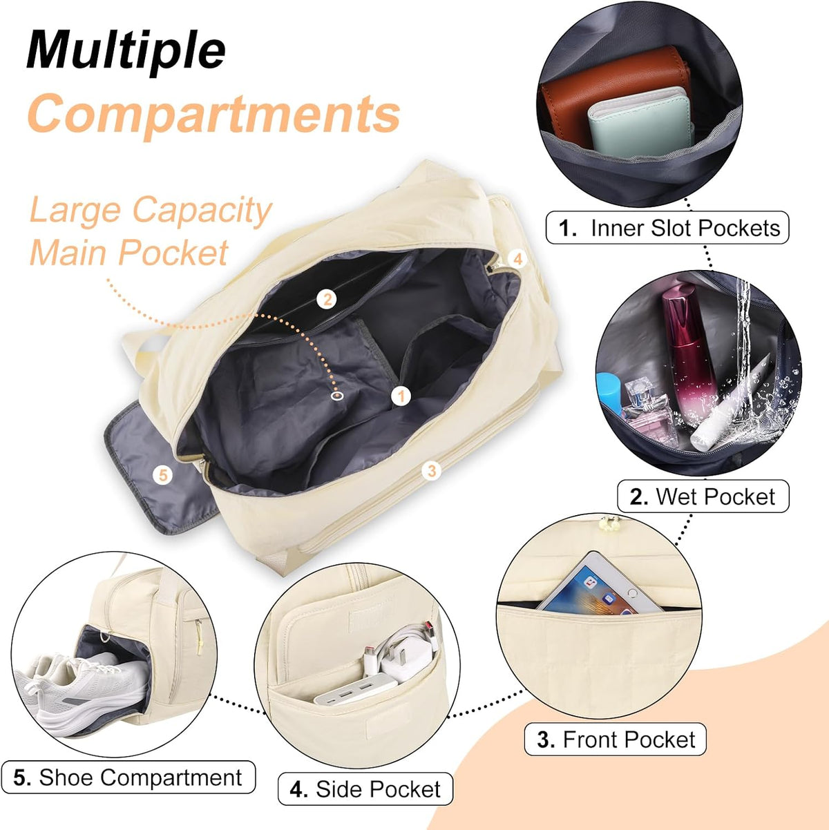 MOSISO Women Gym Duffle Weekender Overnight Bag, Quilted Design with Shoe‑Compartment & Built‑In Trolley Sleeve