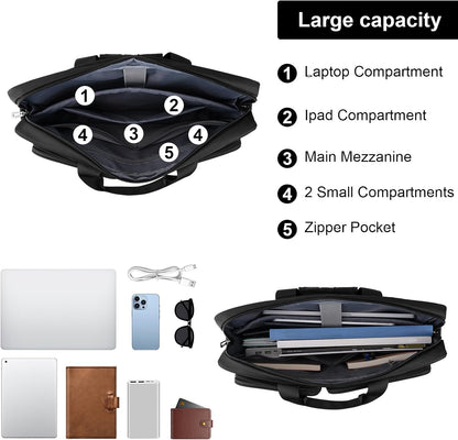 MOSISO Men’s Multi‑Zipper‑Pocket Laptop Briefcase, 15‑16‑Inch, Removable‑Adjustable‑Strap & Rear Trolley‑Sleeve
