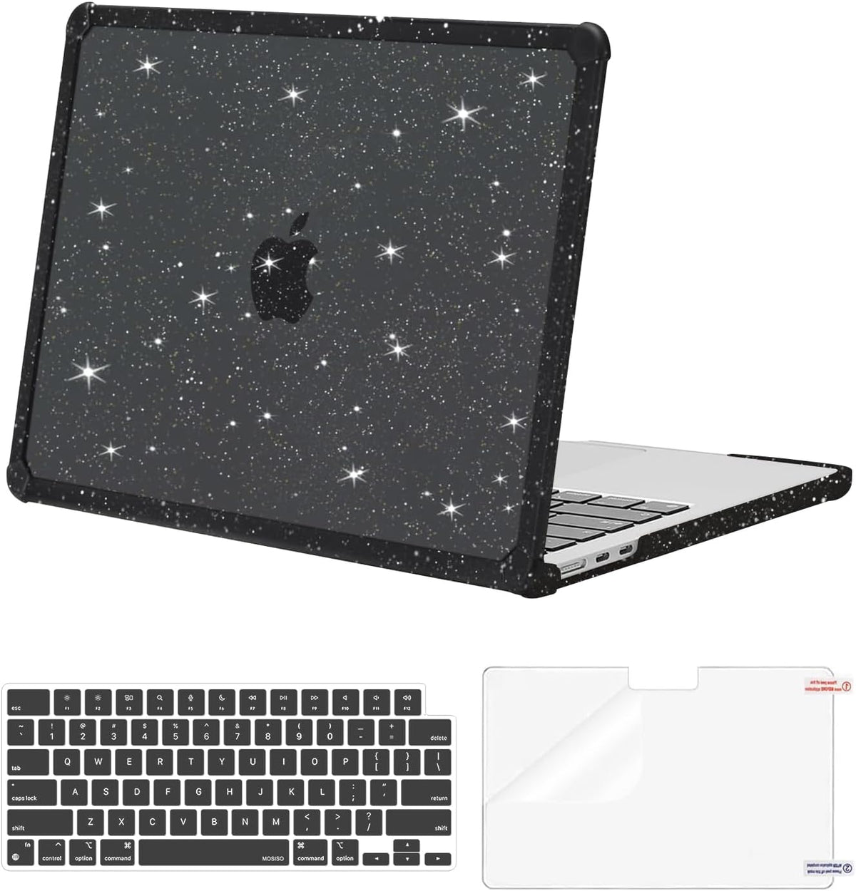 MOSISO Compatible with MacBook Air 13 inch Case M2-M5 2022-2026 A3449 A3240 A3113 A2681, Glitter Hard Case with TPU Bumper, Keyboard Cover & Screen Film