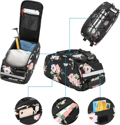 MOSISO Waterproof Bike Rear Rack Bag, 12L Multi-Pocket Bicycle Trunk Pouch with Reflective Strip & Detachable Shoulder Strap for Daily Cycling Commute