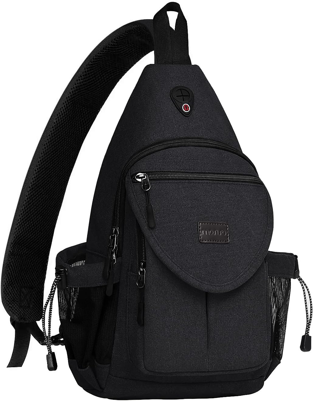 MOSISO Canvas Sling Backpack, Daypack with Anti-Theft Pocket, Dual Mesh Bottle Holders & Earphone Hole, Fits 11 Inch Tablet for Hiking Travel Commute