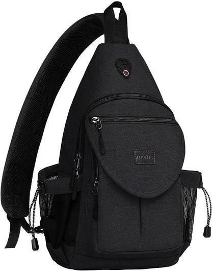 MOSISO Canvas Sling Backpack, Daypack with Anti-Theft Pocket, Dual Mesh Bottle Holders & Earphone Hole, Fits 11 Inch Tablet for Hiking Travel Commute