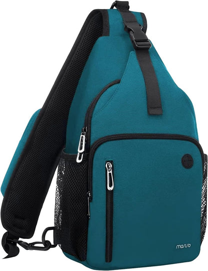 MOSISO Water-Resistant Sling Backpack with USB Charging Port & Anti-Theft Pocket — Crossbody Chest Daypack Fits 11 Inch Tablet for Hiking & Commute