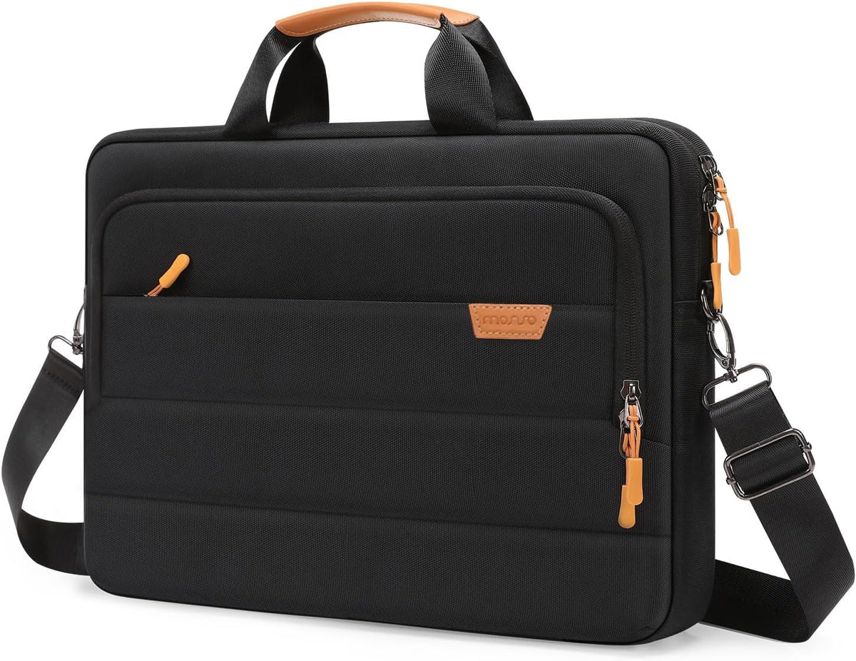MOSISO Men Laptop Briefcase Shoulder Bag with Trolley Sleeve & Front Rectangle Horizontal Pockets, Multi Storage Notebook Carry Case for Business Travel