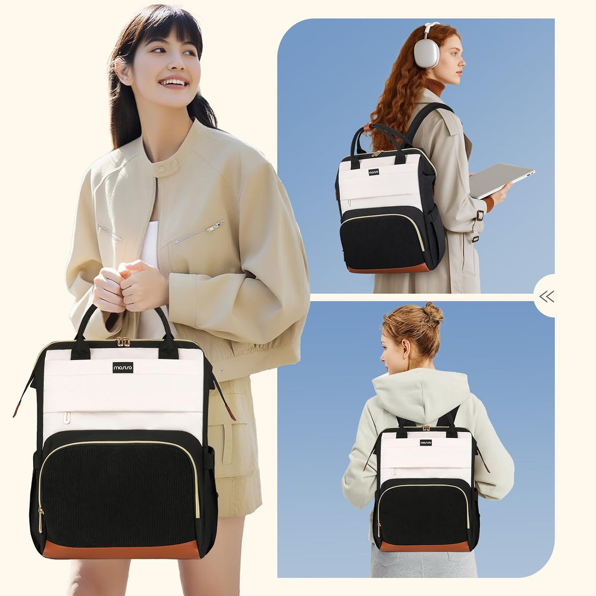 MOSISO Multi‑Compartment Travel Laptop Backpack for Women, 15.6‑16 Inch Computer Bag with Built‑in USB Charging Port, Luggage Strap & Anti‑Theft Back Pocket