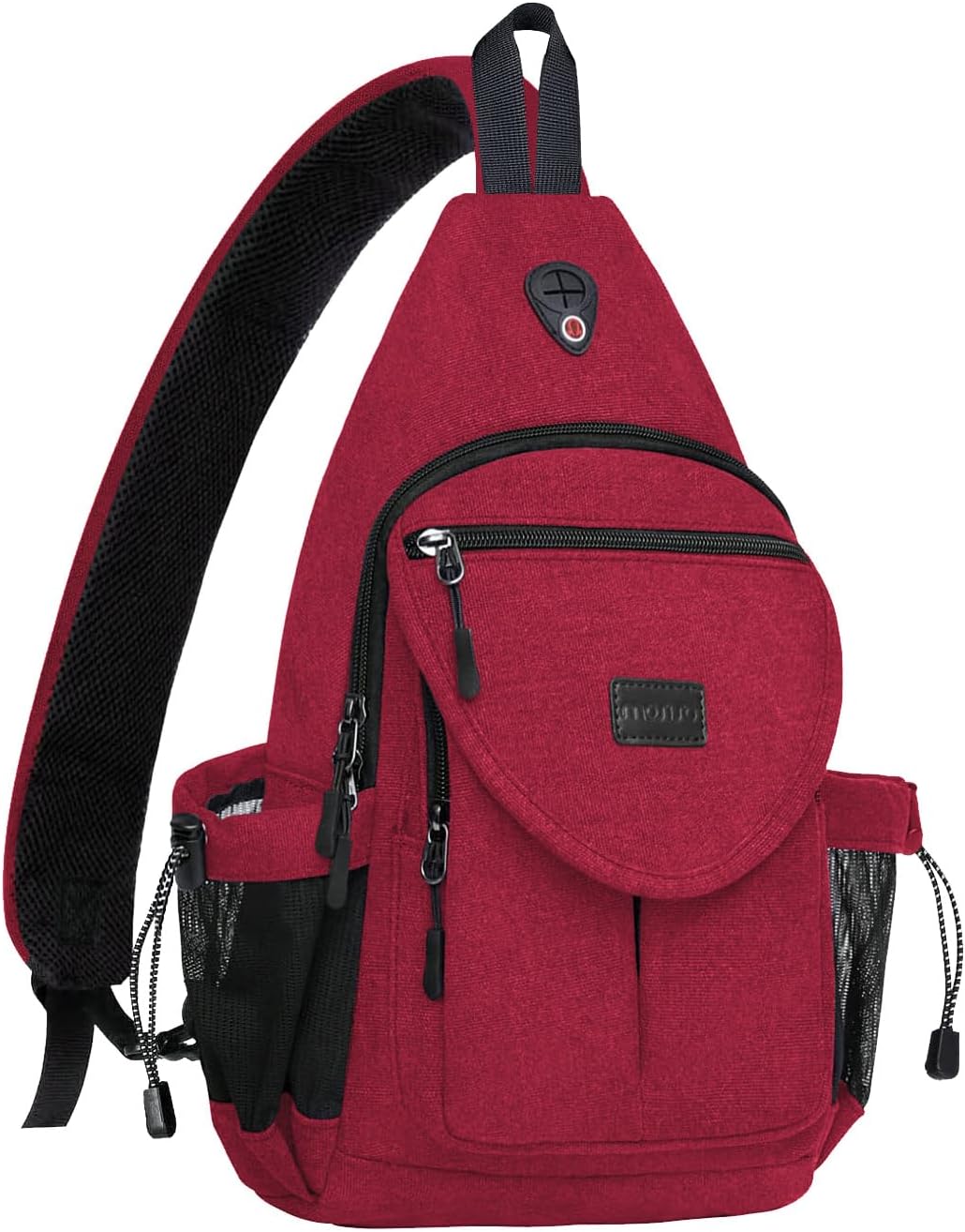 MOSISO Canvas Sling Backpack, Daypack with Anti-Theft Pocket, Dual Mesh Bottle Holders & Earphone Hole, Fits 11 Inch Tablet for Hiking Travel Commute